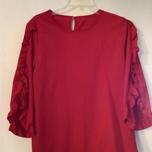 Red Ruffle Sleeve Blouse
